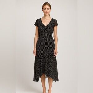 Adrianna Papell Vintage Y2K Silk Polka Dot Midi Dress 14P | Classic Retro